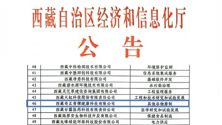 奇正青稞榮膺創(chuàng)新型中小企業(yè)認證，引領青稞產(chǎn)業(yè)健康新潮流